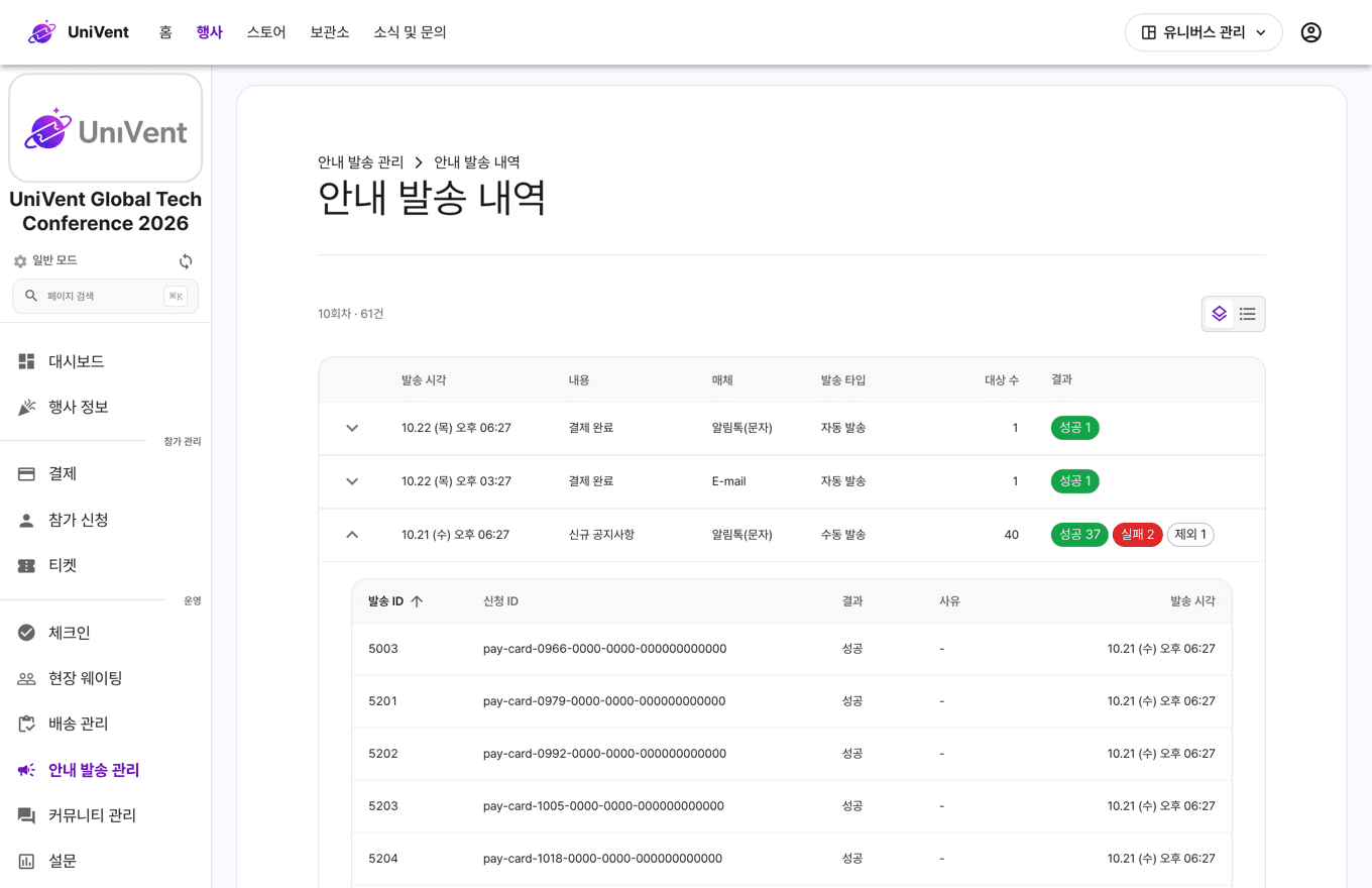 발송 내역