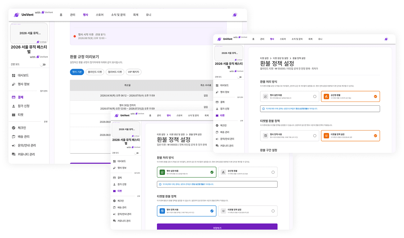티켓별 환불 정책